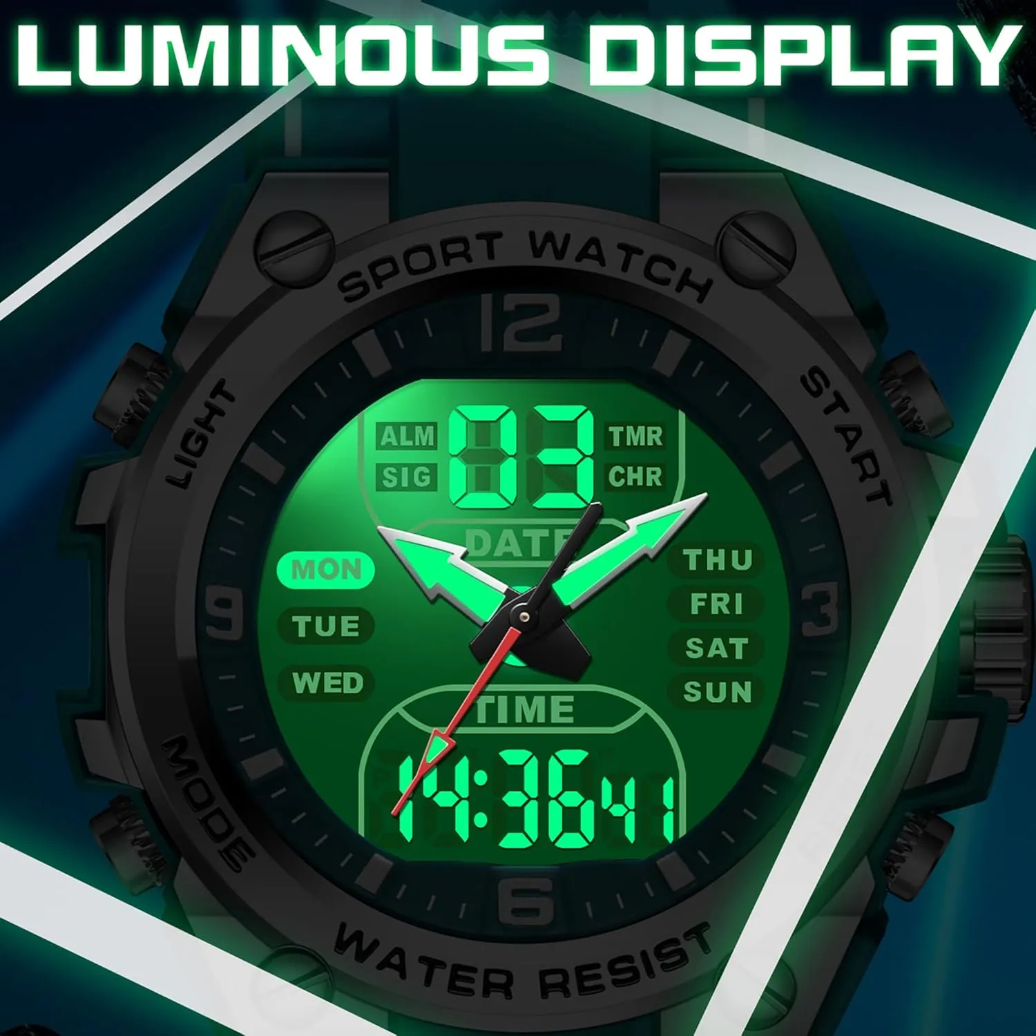findtime Men's Digital Watch Sports Waterproof Watches Military Stopwatch Alarm Mens Wristwatch for Running Swimming Watch Big Face Analog Relojes para Hombres