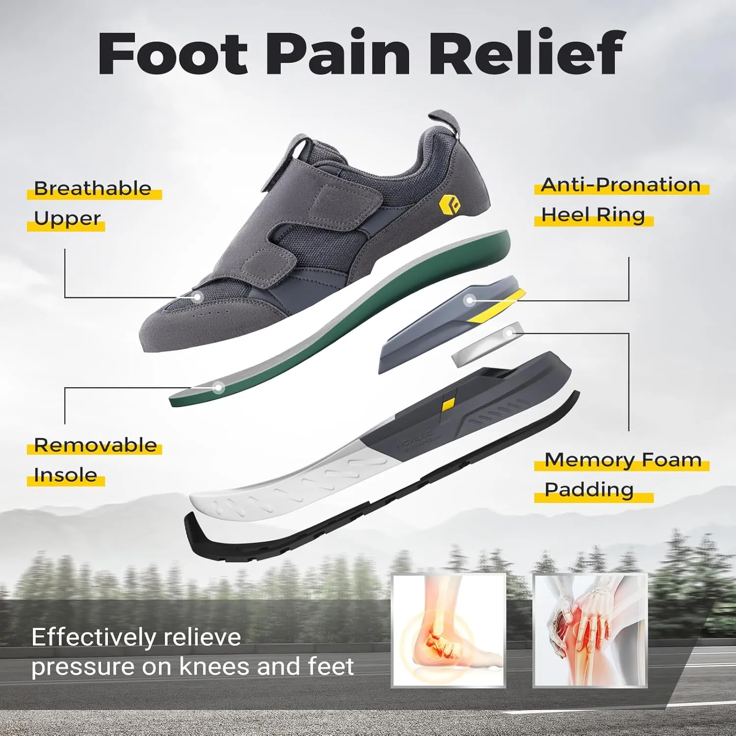 FitVille Diabetic Shoes for Men Extra Wide Slip-on Shoes for Swollen Feet Men Wide Walking Shoes with Arch Support for Foot Pain Relief- Rebound Core V10