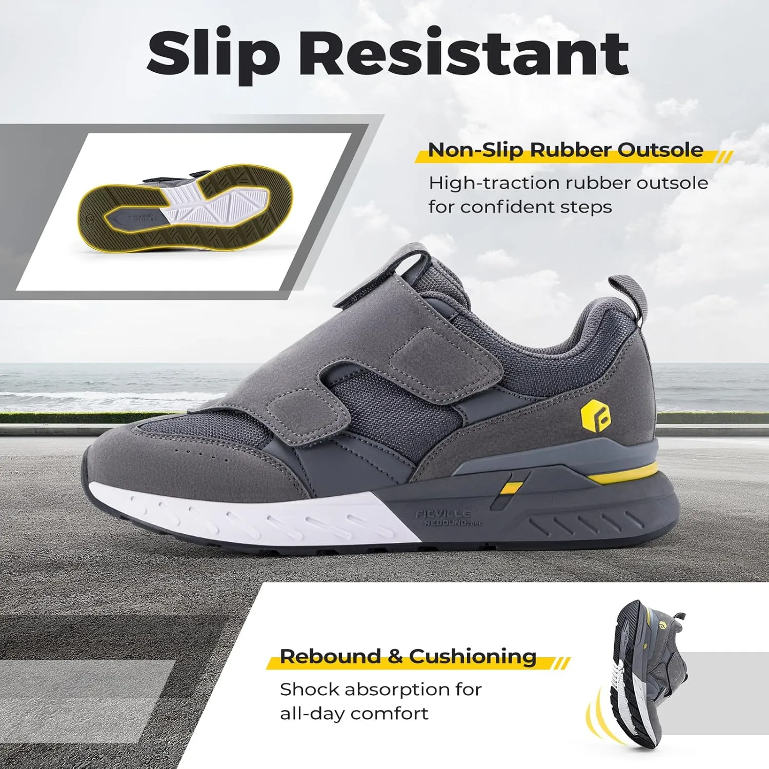FitVille Diabetic Shoes for Men Extra Wide Slip-on Shoes for Swollen Feet Men Wide Walking Shoes with Arch Support for Foot Pain Relief- Rebound Core V10