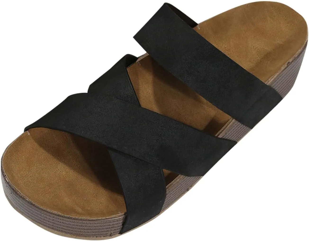 Flat Sandals for Women Summer Dressy Slip on Platform Sandals Cross-Strap Open Toe Wide Width Slippers Walking Beach Shoes