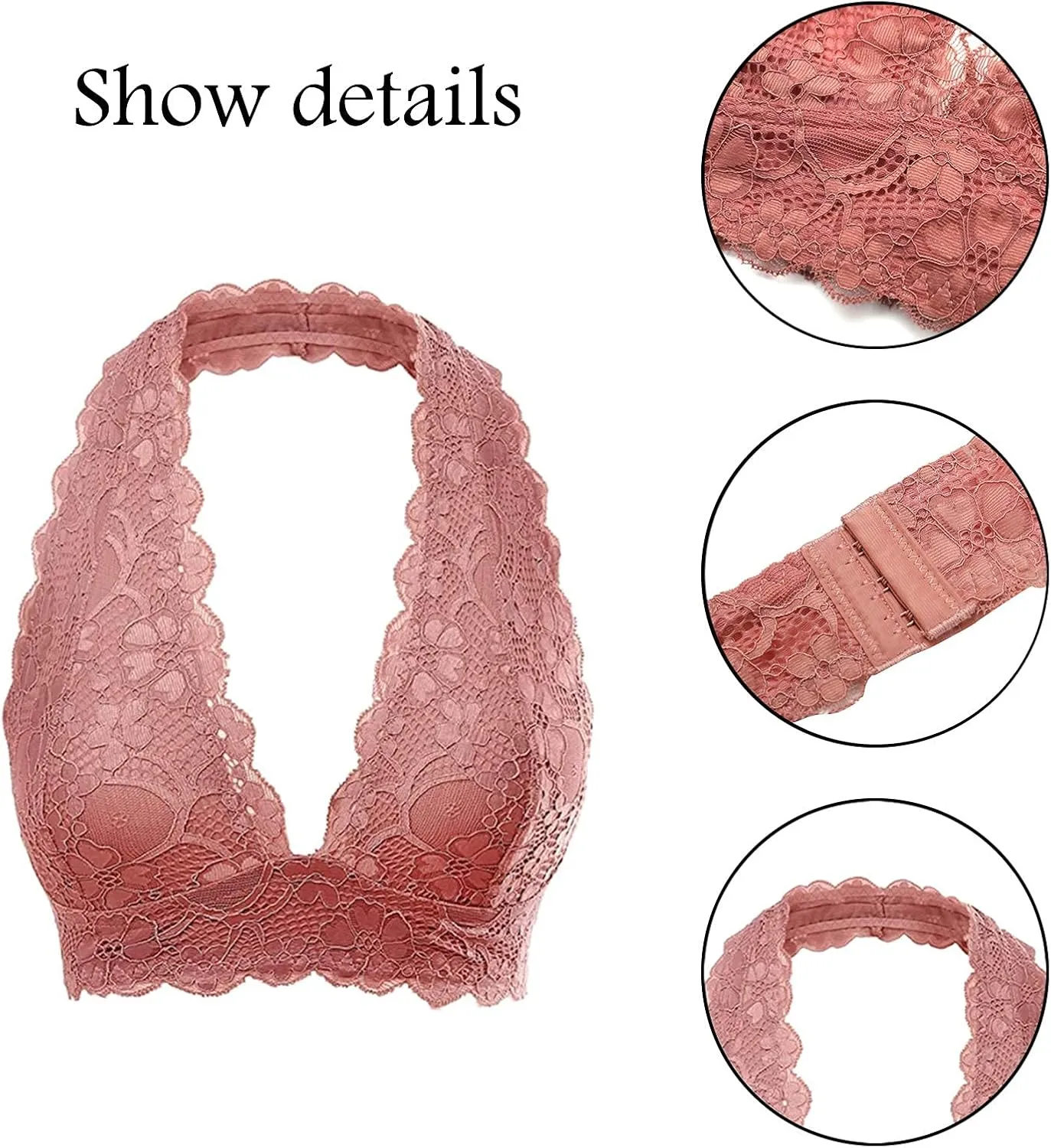 Floral Lace Halter Bras for Women Wirefree Unpadded Halter Bralette Breathable Sexy Deep V Lace Bralette
