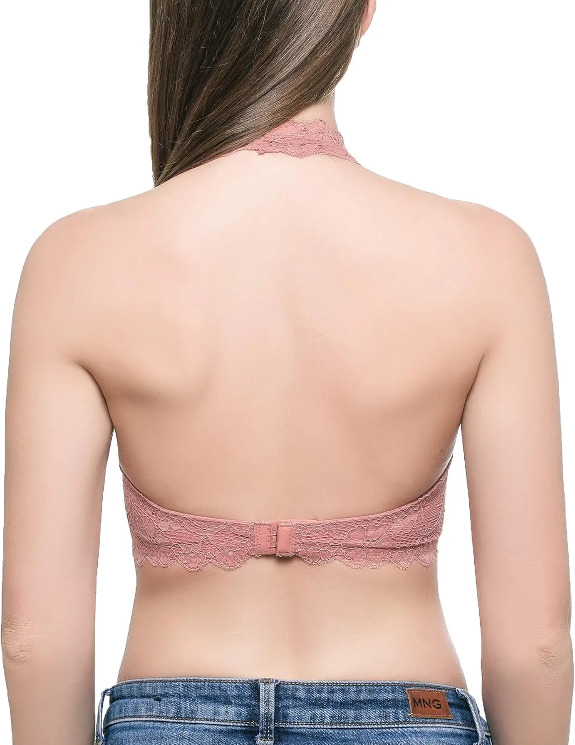 Floral Lace Halter Bras for Women Wirefree Unpadded Halter Bralette Breathable Sexy Deep V Lace Bralette