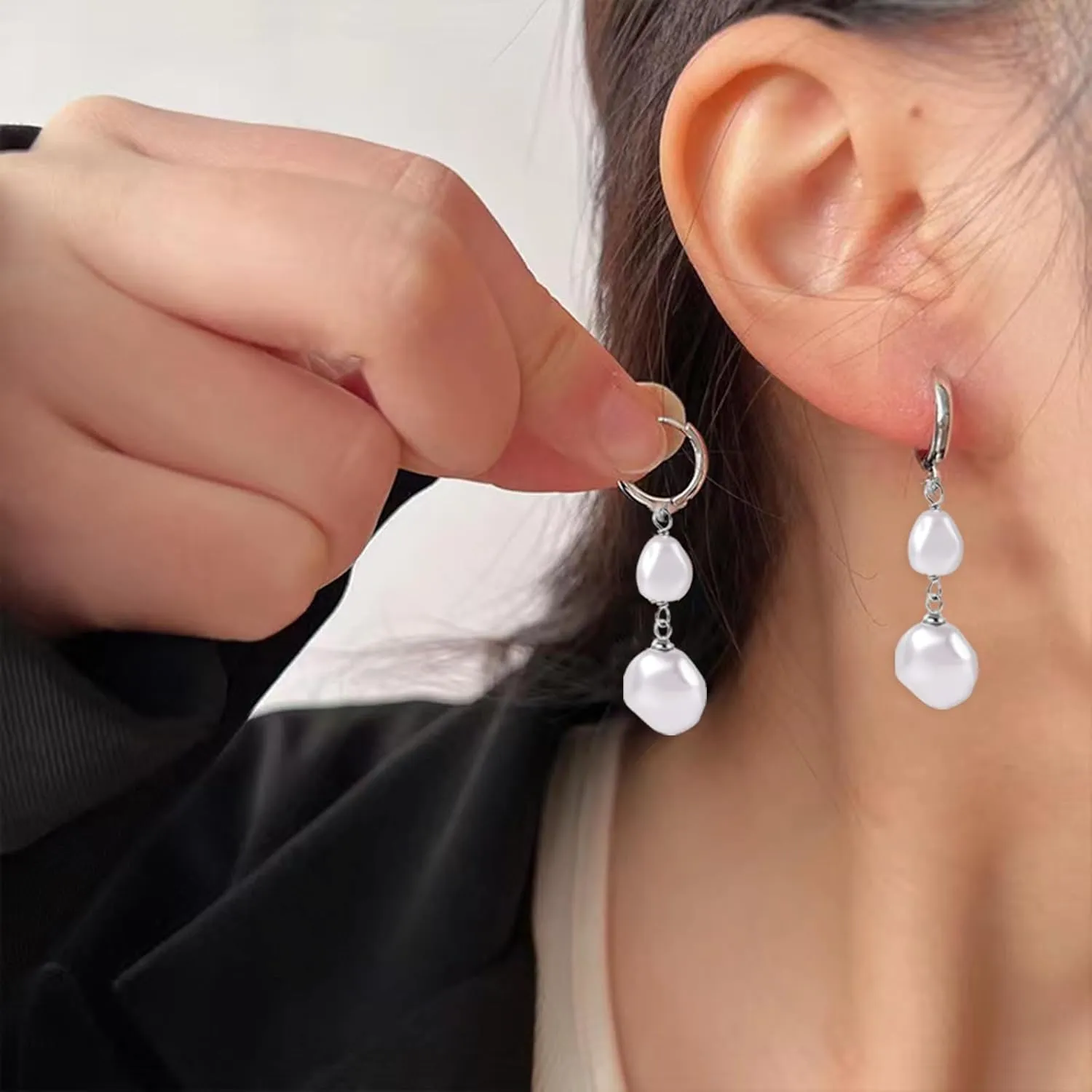 Freshwater Pearl Dangle Earrings for Women Baroque Pearl Earrings Gold Pearl Drop Earring Pearl Hoop Earrings Double Pearl Drop Earrings Irregular Pearl Earring Dainty Wedding Jewelry