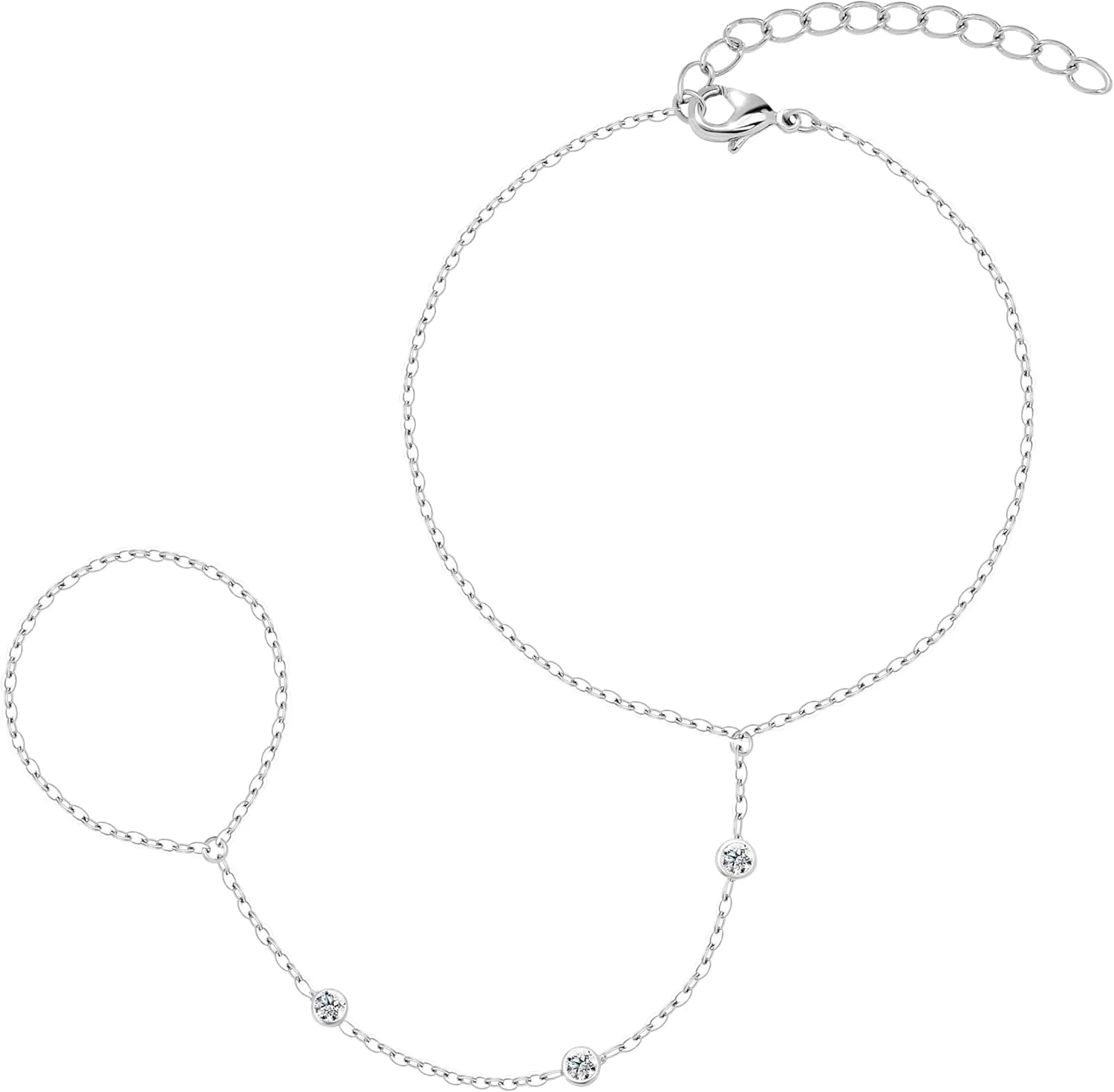gelbesty Hand Chain Bracelets for Women, 14K Real Gold CZ Diamond Bezel Beaded Bracelets, Dainty Adjustable Bracelets for Women Trendy Waterproof, Jewelry Gifts for Women