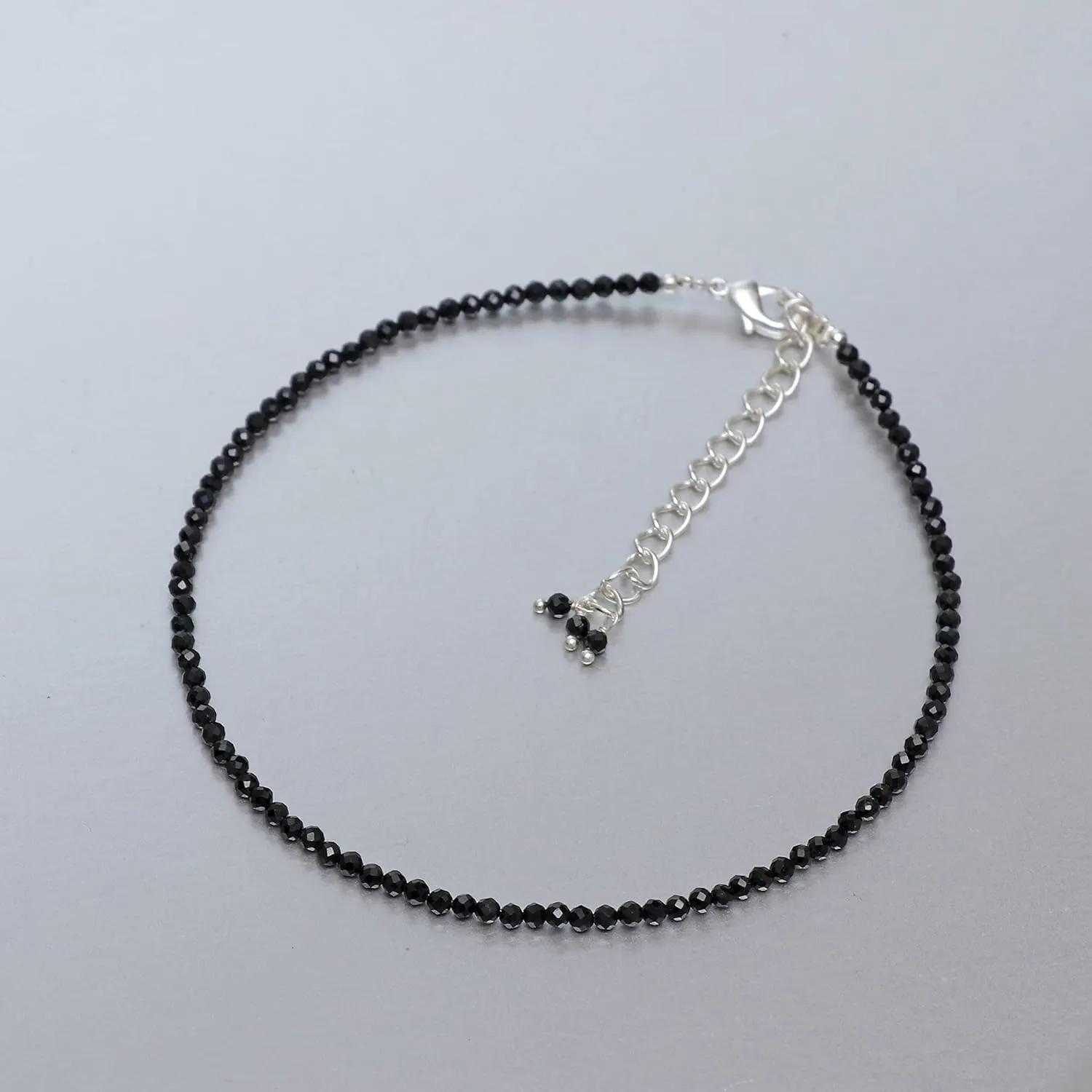 Gempires Black Tourmaline Gemstone Anklet Healing Crystal Beaded Jewelry Hypoallergenic 11 Inch Silver Plated Elegant Handmade Anklets For Women