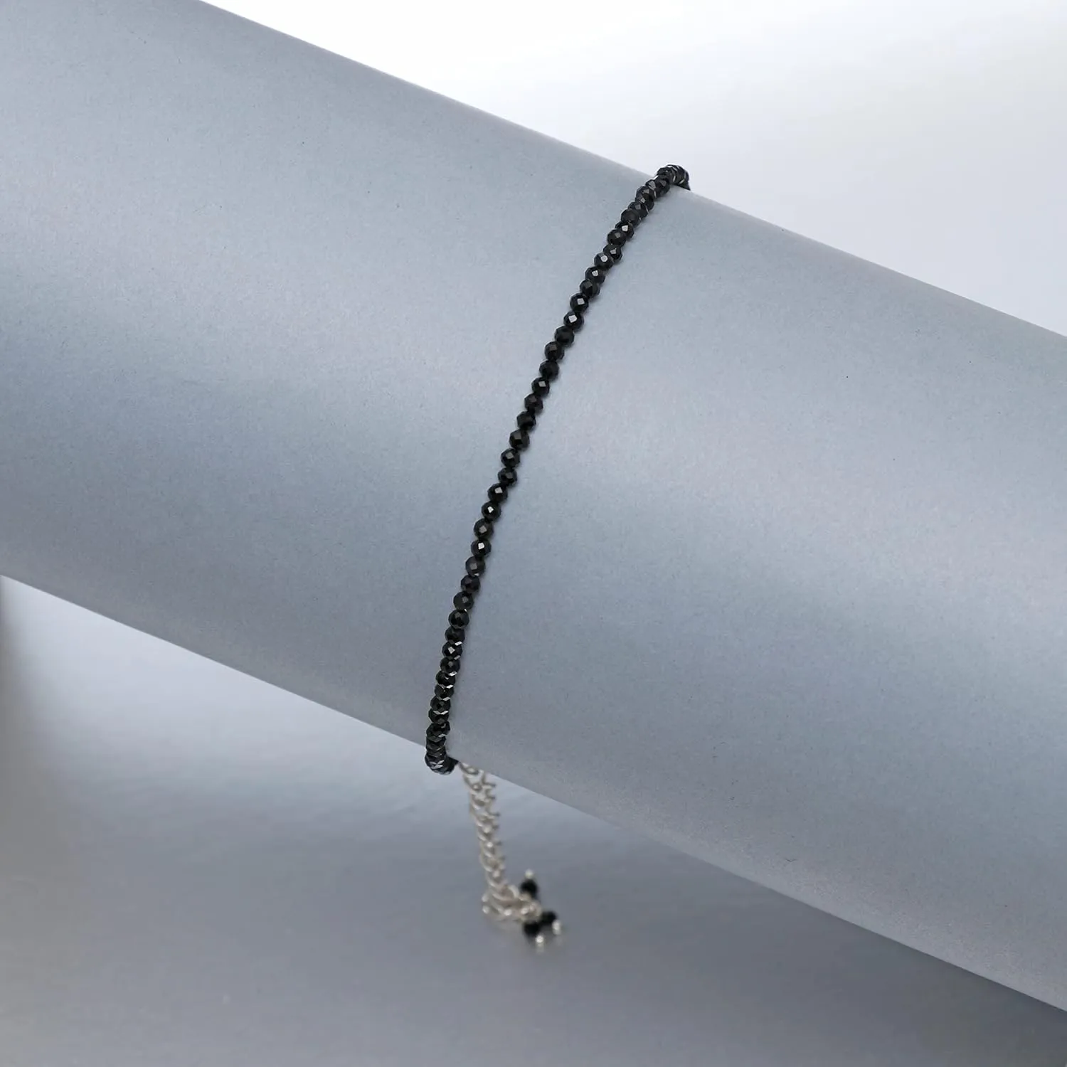 Gempires Black Tourmaline Gemstone Anklet Healing Crystal Beaded Jewelry Hypoallergenic 11 Inch Silver Plated Elegant Handmade Anklets For Women