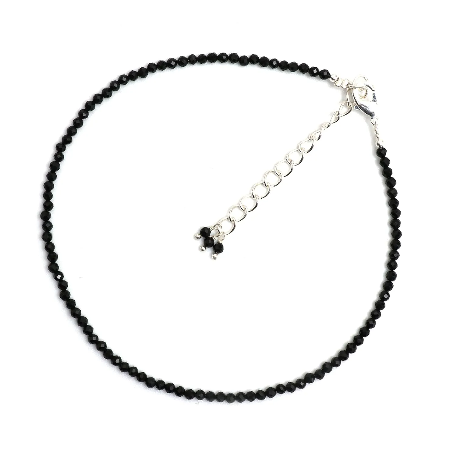 Gempires Black Tourmaline Gemstone Anklet Healing Crystal Beaded Jewelry Hypoallergenic 11 Inch Silver Plated Elegant Handmade Anklets For Women