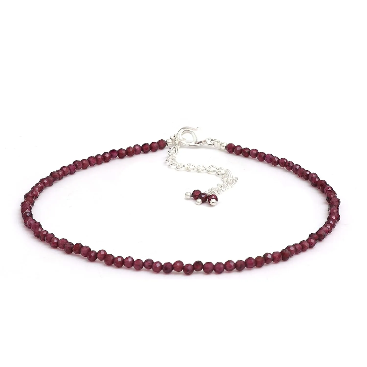 Gempires Red Garnet Beaded Anklet January Birthstone Jewelry Hypoallergenic 11 Inch Silver Plated Lightweight Gemstone Handmade Women Anklets