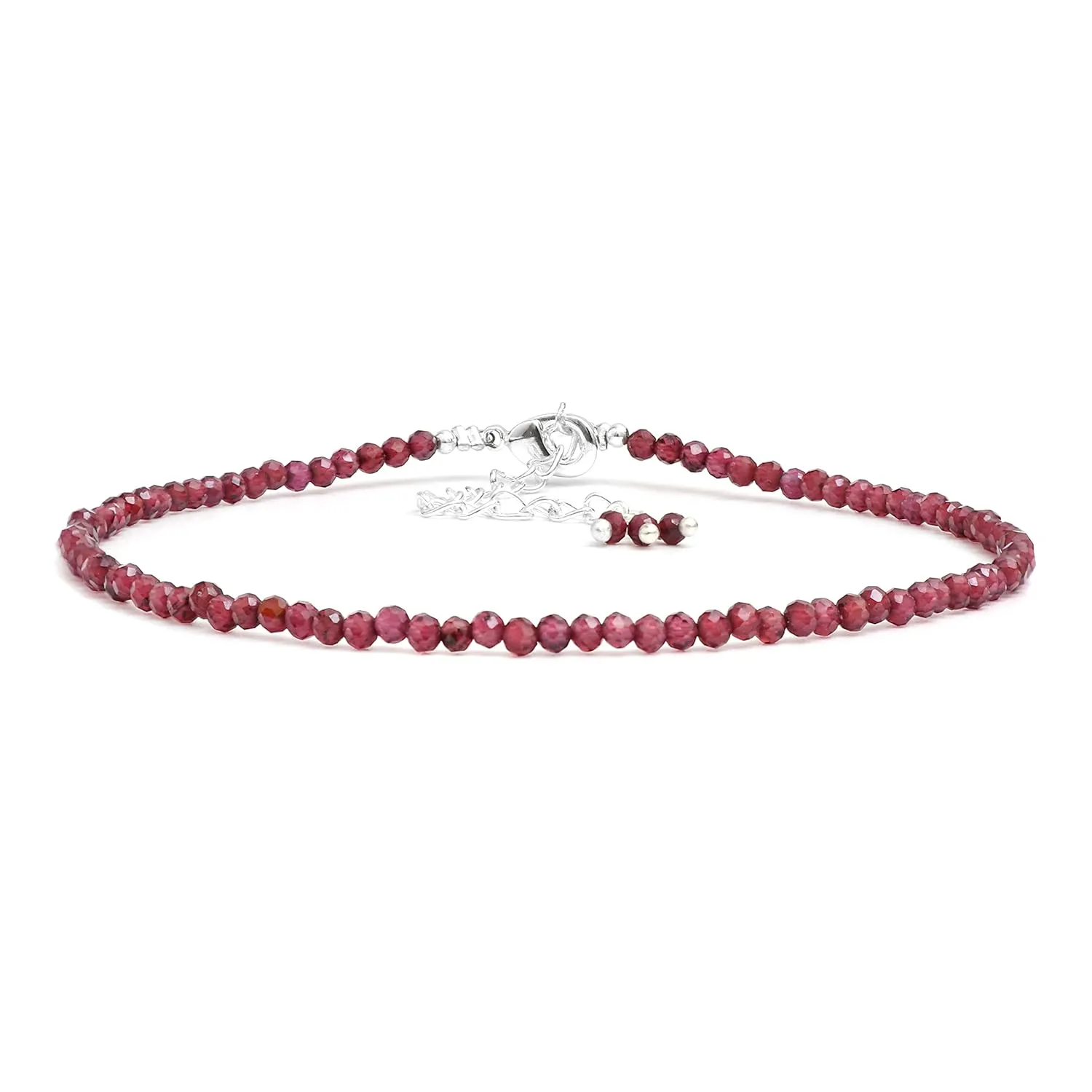 Gempires Red Garnet Beaded Anklet January Birthstone Jewelry Hypoallergenic 11 Inch Silver Plated Lightweight Gemstone Handmade Women Anklets