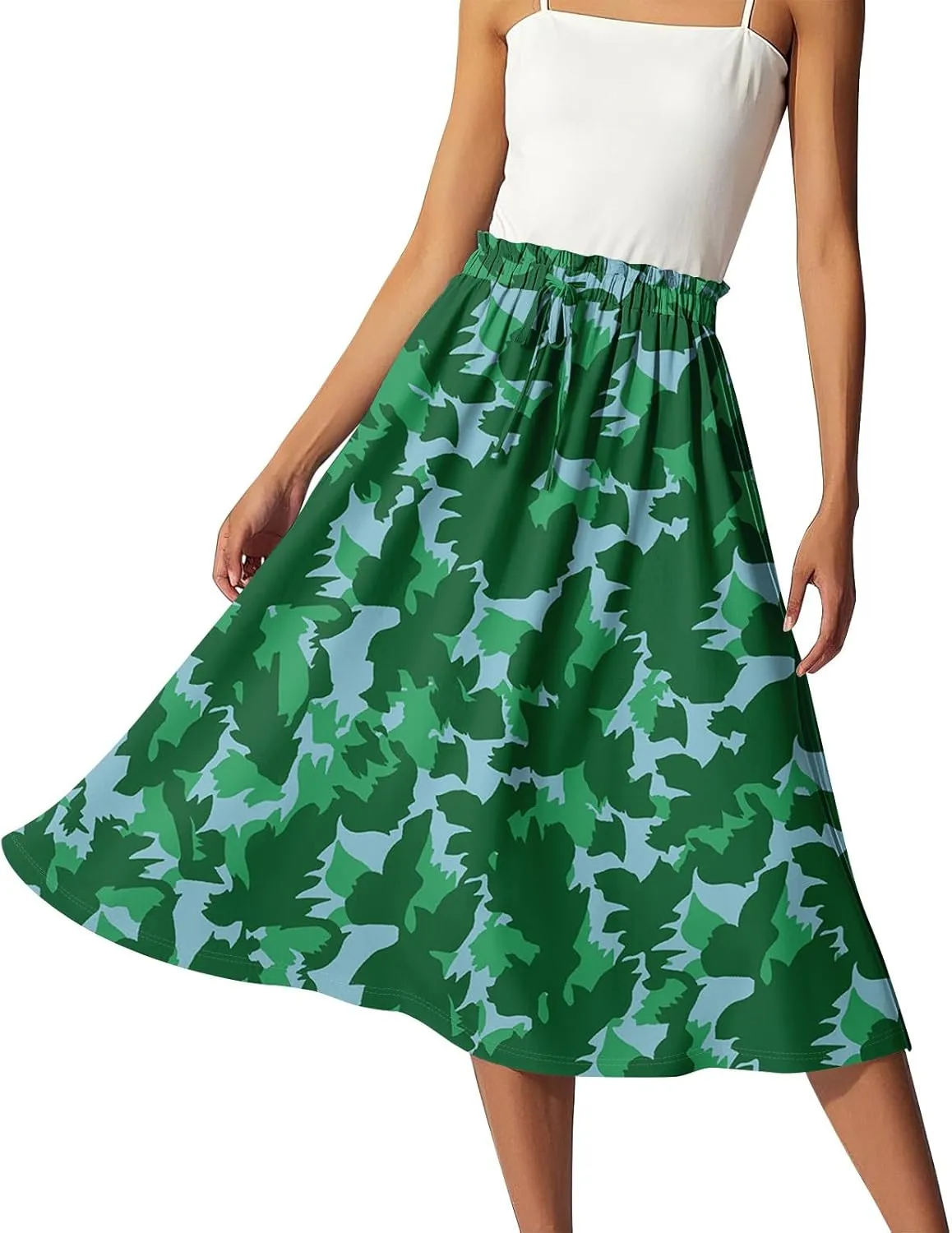 GOFULY Summer Skirts for Women 2025 Midi Length Floral Print A Line Boho Skirts Drawstring Elastic High Waist Smocked Skirt