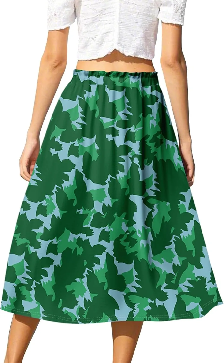 GOFULY Summer Skirts for Women 2025 Midi Length Floral Print A Line Boho Skirts Drawstring Elastic High Waist Smocked Skirt