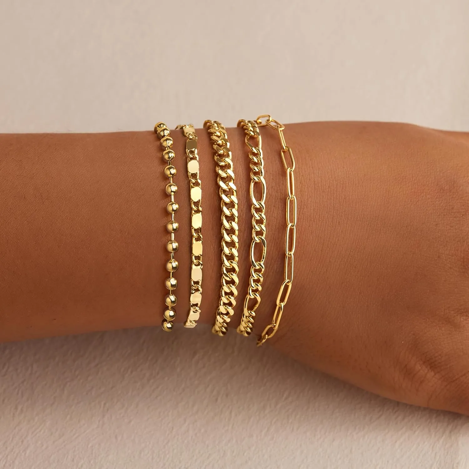 Gold Bracelets for Women Trendy,14K Real Gold Plated Dainty Stackable Paperclip Cuban Link Chain Bracelets,Cuff Bracelets Jewelry Set Adjustable 7" 2"