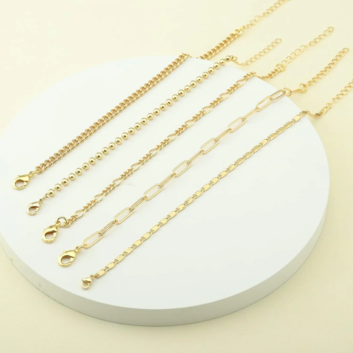 Gold Bracelets for Women Trendy,14K Real Gold Plated Dainty Stackable Paperclip Cuban Link Chain Bracelets,Cuff Bracelets Jewelry Set Adjustable 7" 2"