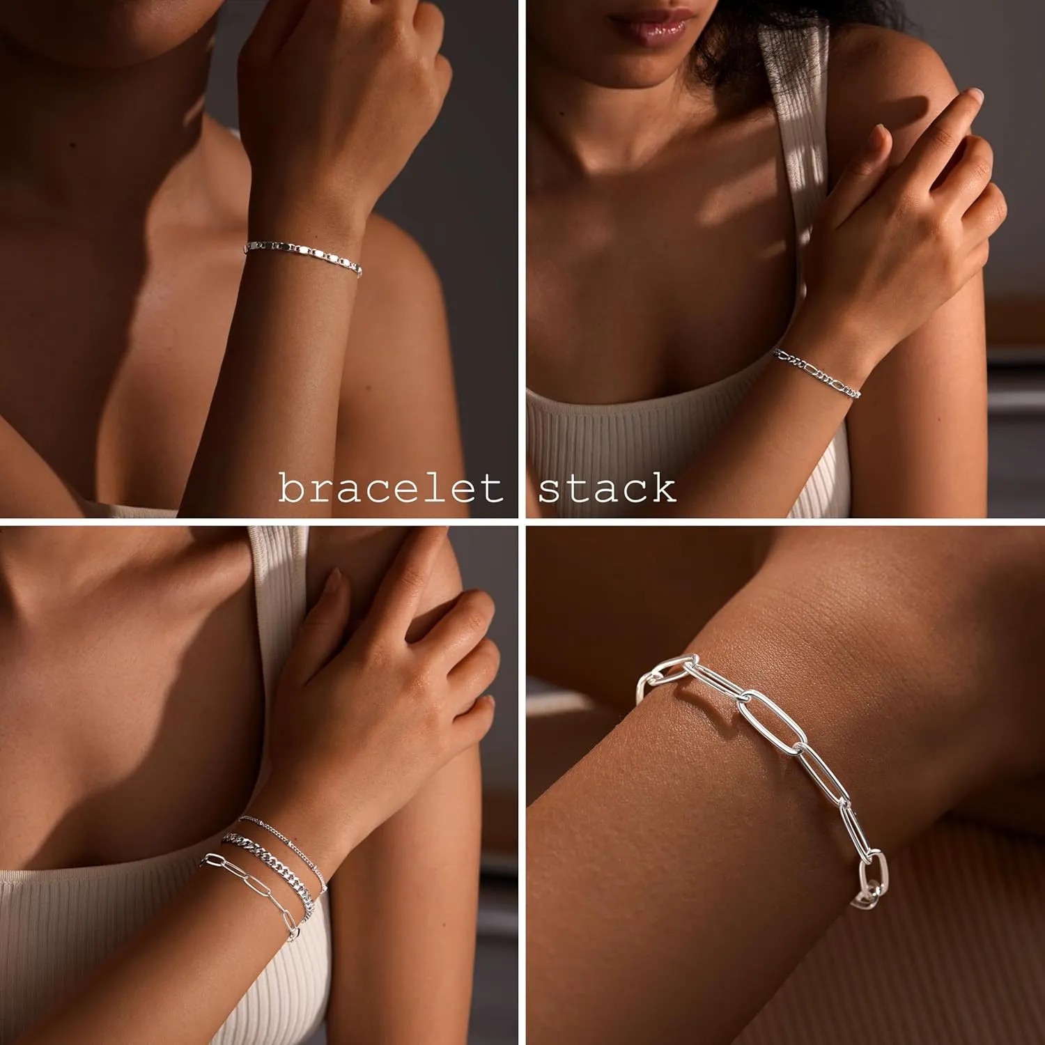 Gold Bracelets for Women Trendy,14K Real Gold Plated Dainty Stackable Paperclip Cuban Link Chain Bracelets,Cuff Bracelets Jewelry Set Adjustable 7" 2"