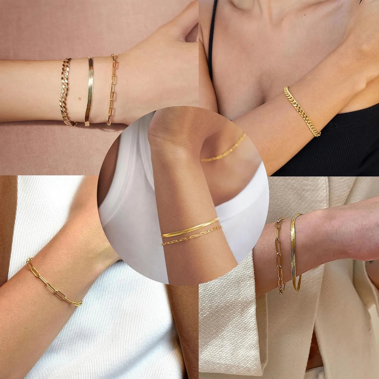 Gold Bracelets for Women,Dainty Bracelets Set for Women Trendy, Gold Bracelets Stack With Beaded, Cuban, Paperclip, Heart, Snake, Rope, Pearl, Cross, Hand Chain, Silver Jewelry Gifts for Women Christmas