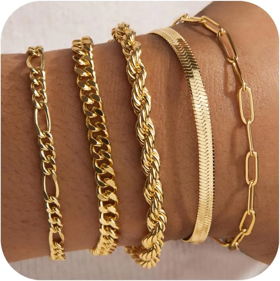 Gold Bracelets for Women,Dainty Bracelets Set for Women Trendy, Gold Bracelets Stack With Beaded, Cuban, Paperclip, Heart, Snake, Rope, Pearl, Cross, Hand Chain, Silver Jewelry Gifts for Women Christmas