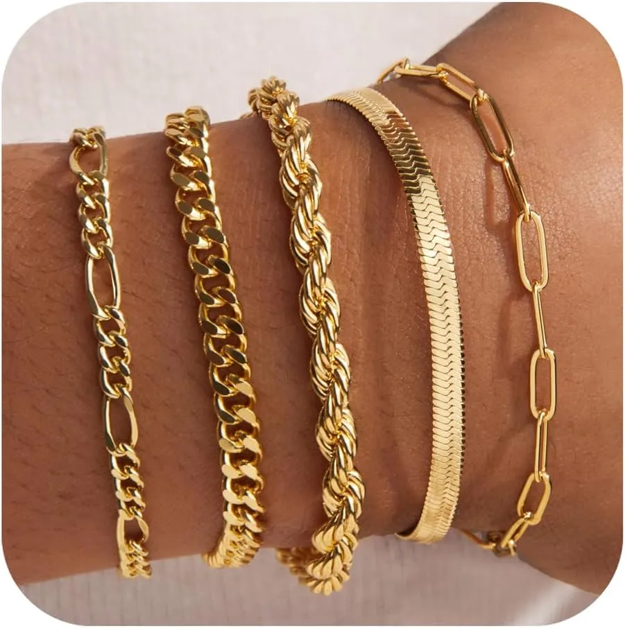 Gold Bracelets for Women,Dainty Bracelets Set for Women Trendy, Gold Bracelets Stack With Beaded, Cuban, Paperclip, Heart, Snake, Rope, Pearl, Cross, Hand Chain, Silver Jewelry Gifts for Women Christmas