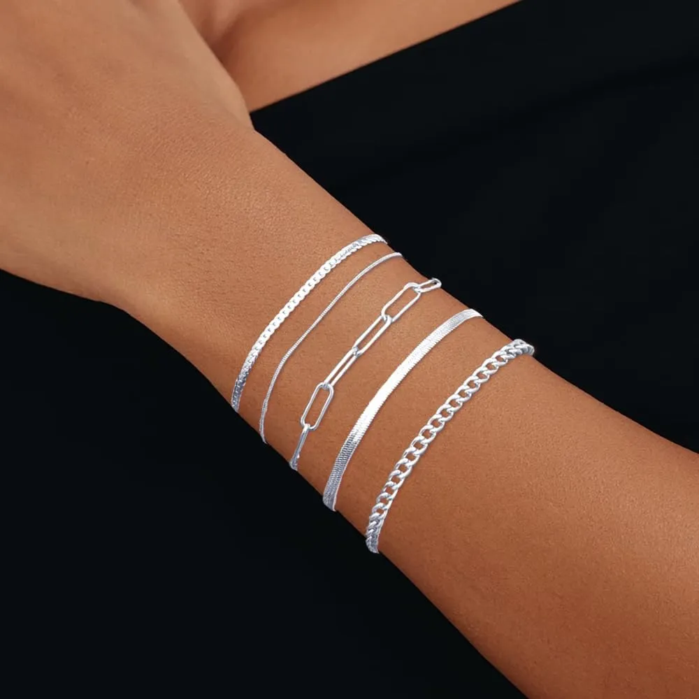 Gold Bracelets Set for Women Trendy, 14K Real Gold Plated Jewelry for Women Dainty Chain Bracelet Stack, Non Tarnish Gold Stackable Bracelets Pack Fashion Accessories Gifts