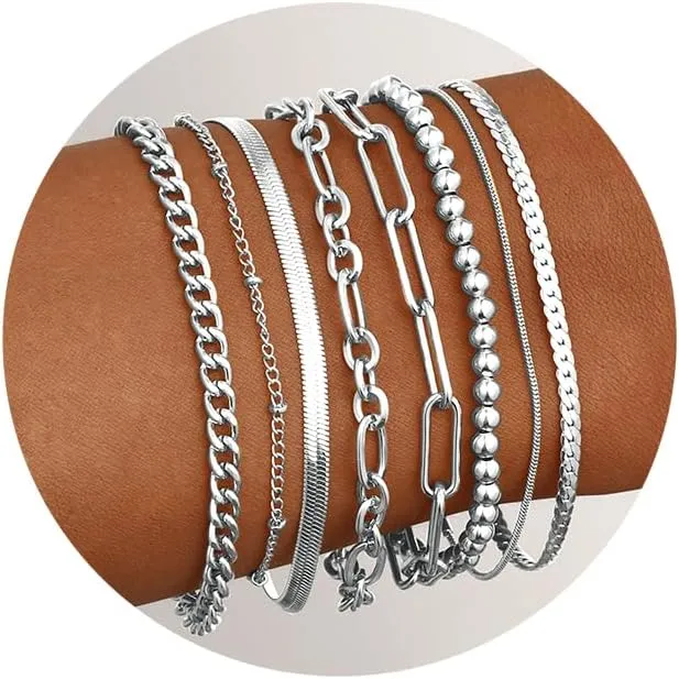 Gold Bracelets Set for Women Trendy, 14K Real Gold Plated Jewelry for Women Dainty Chain Bracelet Stack, Non Tarnish Gold Stackable Bracelets Pack Fashion Accessories Gifts