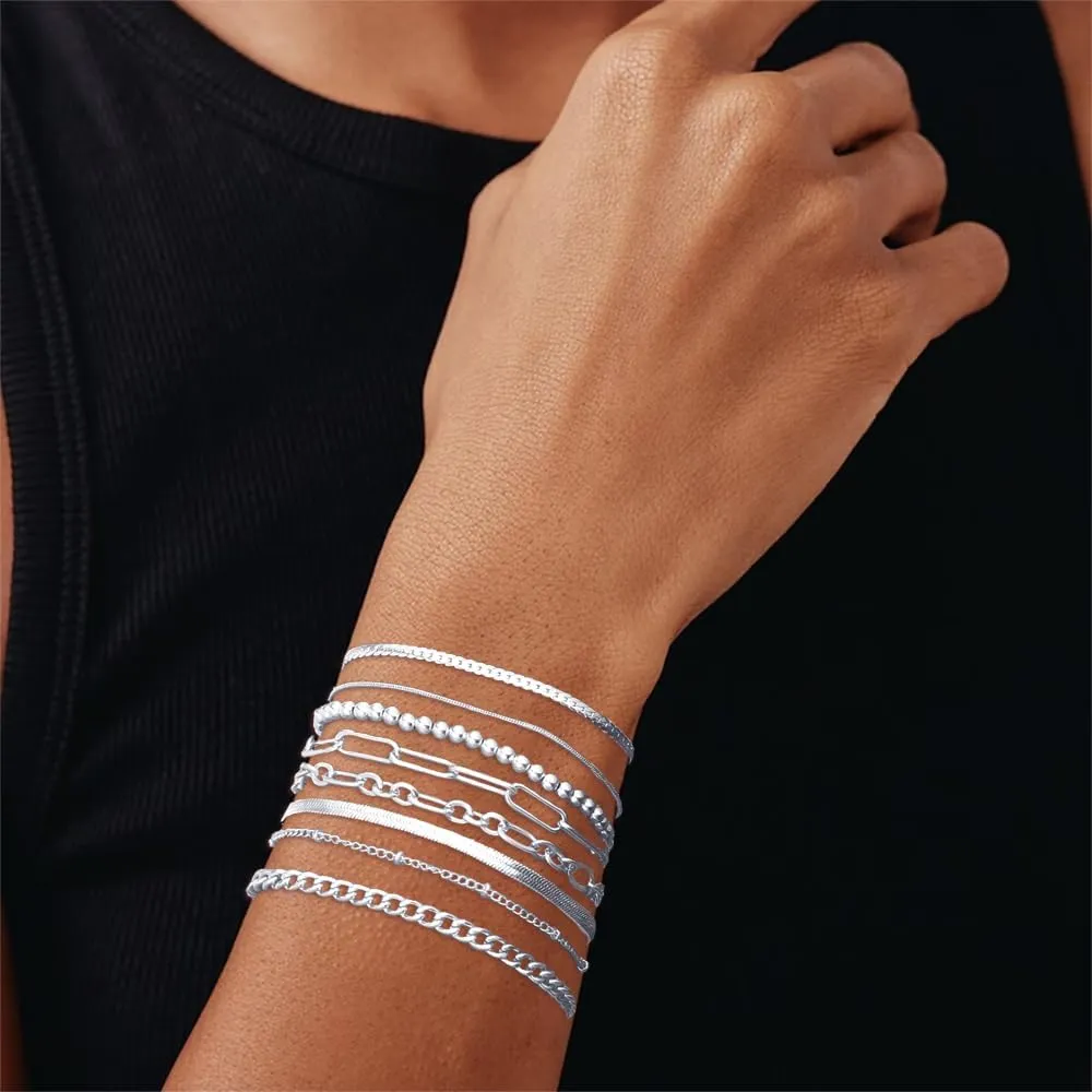 Gold Bracelets Set for Women Trendy, 14K Real Gold Plated Jewelry for Women Dainty Chain Bracelet Stack, Non Tarnish Gold Stackable Bracelets Pack Fashion Accessories Gifts