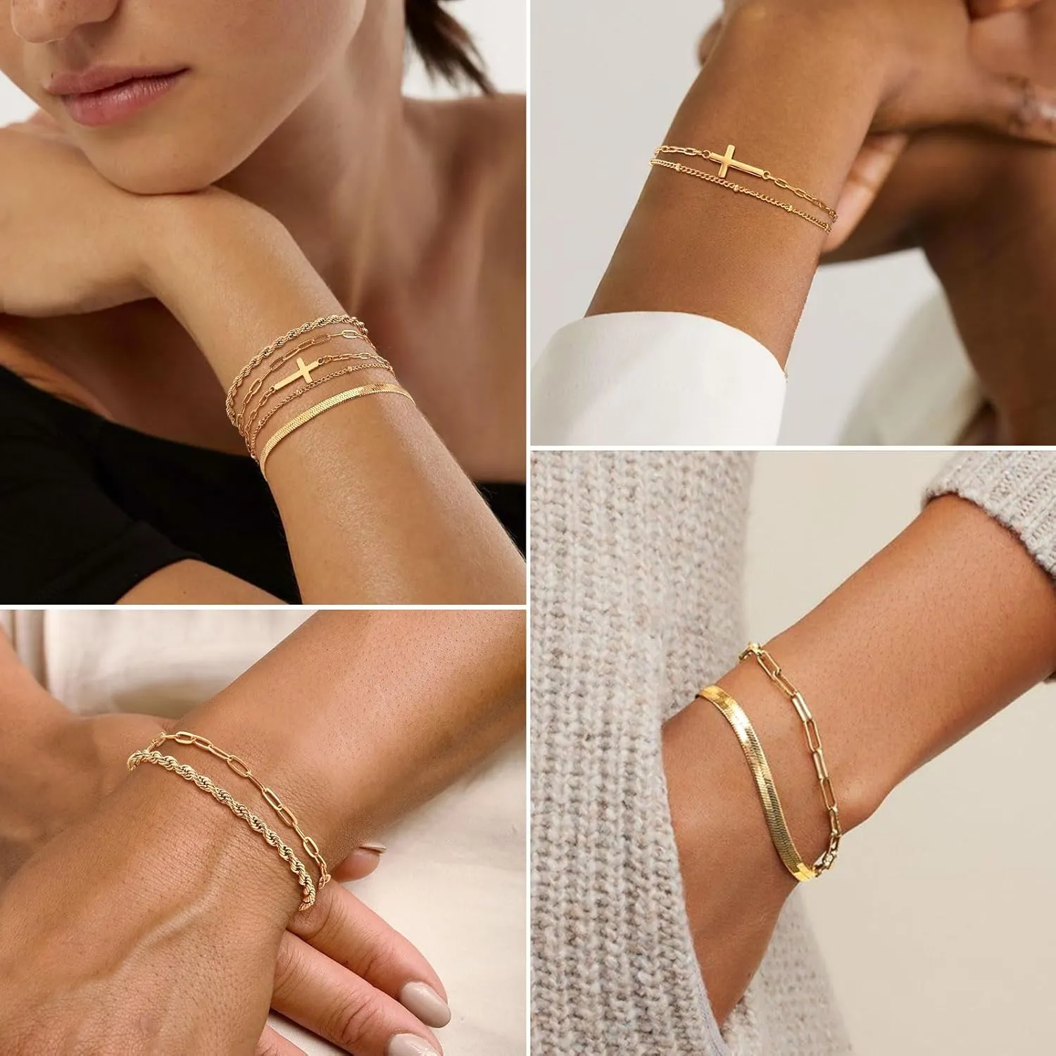Gold Cross Bracelets for Women , 14k Gold Plated Bracelet Set Snake Cuban Link Chain,Non Tarnish Stackable Christian Bracelet Pack Trendy Religious Jewelry,Easter Christian Gift for Her Mom Girlfriend