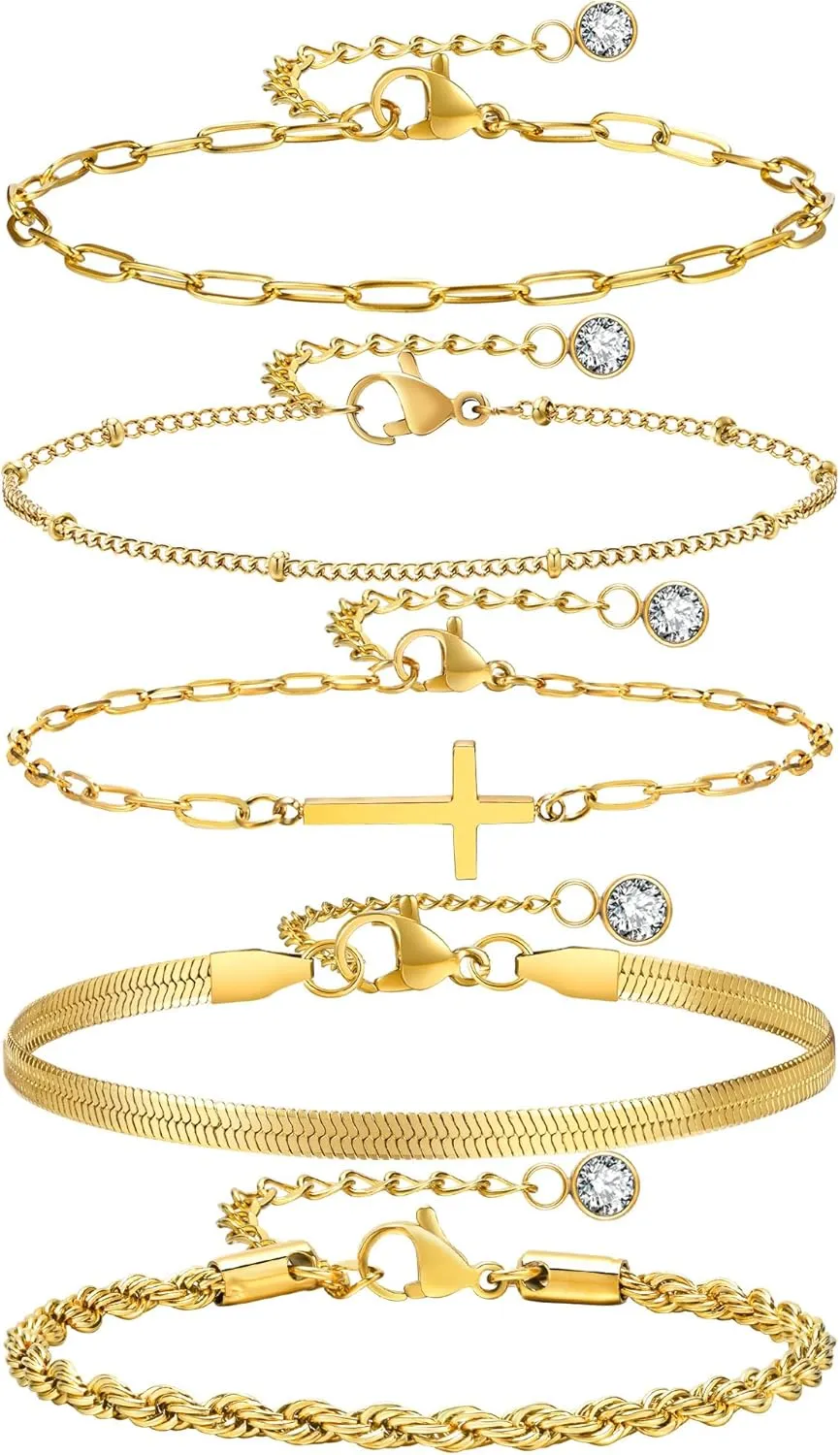 Gold Cross Bracelets for Women , 14k Gold Plated Bracelet Set Snake Cuban Link Chain,Non Tarnish Stackable Christian Bracelet Pack Trendy Religious Jewelry,Easter Christian Gift for Her Mom Girlfriend