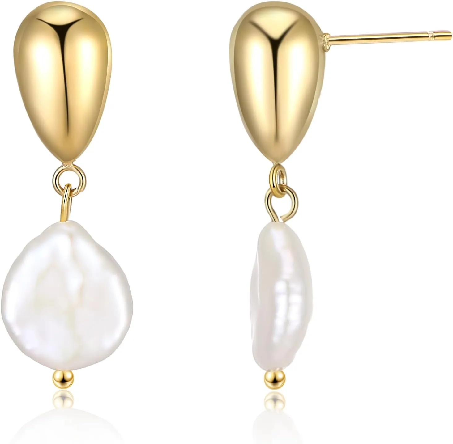 Gold Pearl Drop Earrings for Women, 14K Gold Plated Lightweight Pearl Hoop Earrings Huggies Jewelry Trendy for Women Gifts