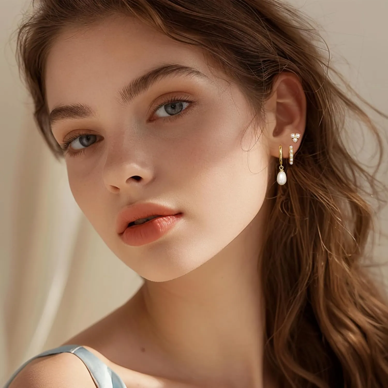 Gold Pearl Earrings Set for Women, Pearl Hoop Dangle Drop Earrings, Dainty 14K Gold Plated Hypoallergenic Earring Stacks, Jewelry Gifts for Women/MomTrendy 2025