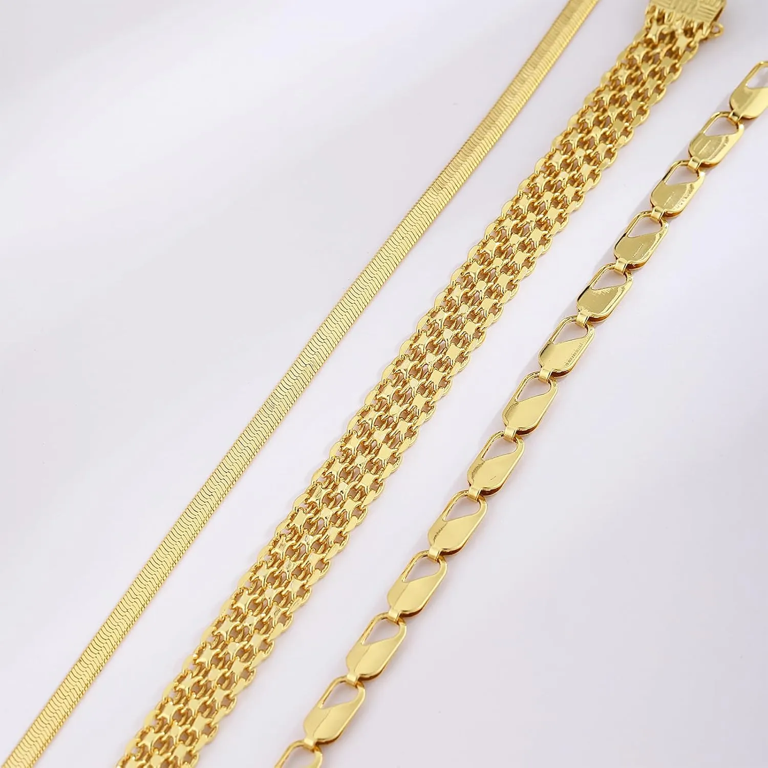 Gold/Silver Bracelets for Women,14K Real Gold Plated Bracelets Stack Trendy Jewelry Sets Stackable Snake Chain Figaro Paperclip Link Chain Adjustable Bracelet Pack Jewelry for Women