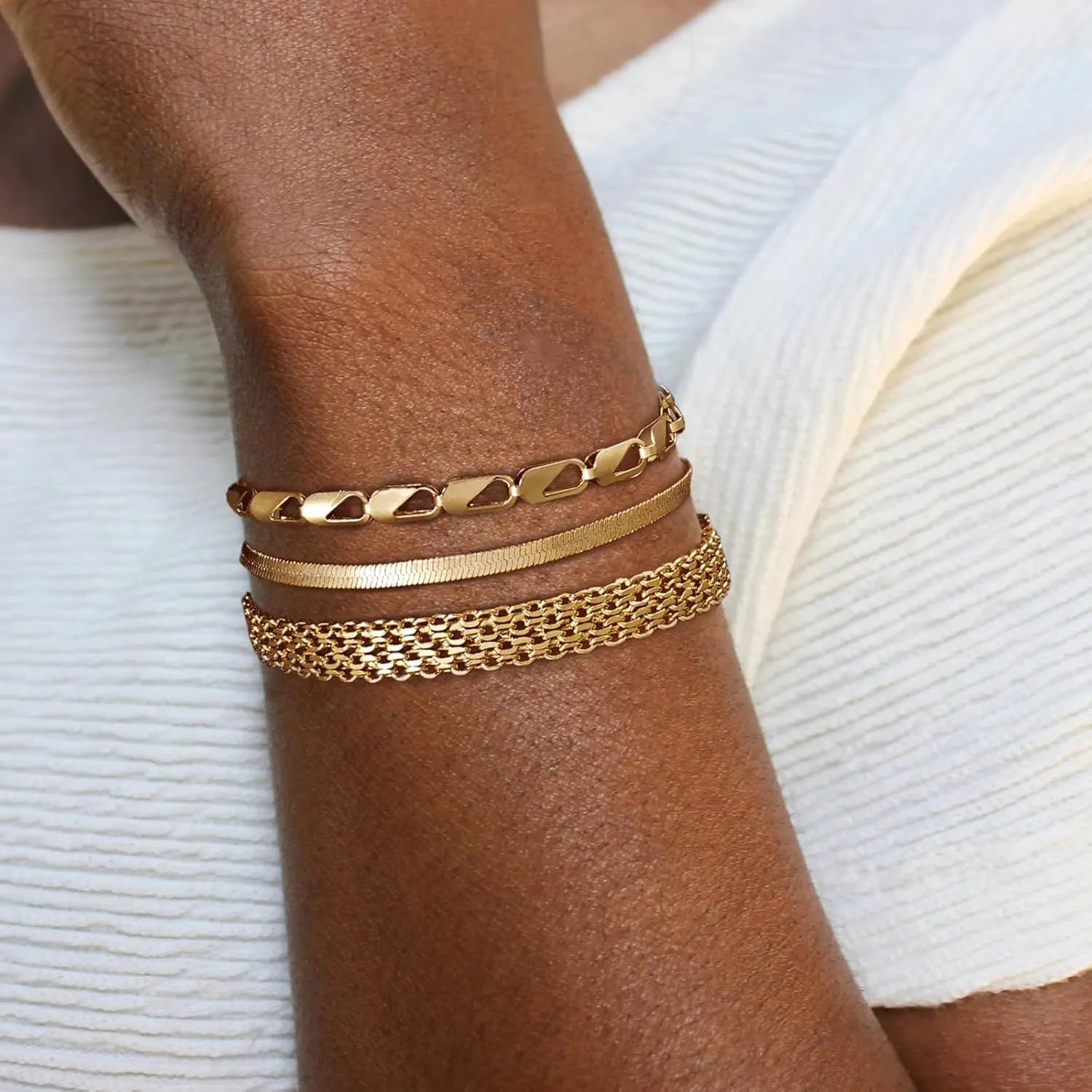 Gold/Silver Bracelets for Women,14K Real Gold Plated Bracelets Stack Trendy Jewelry Sets Stackable Snake Chain Figaro Paperclip Link Chain Adjustable Bracelet Pack Jewelry for Women