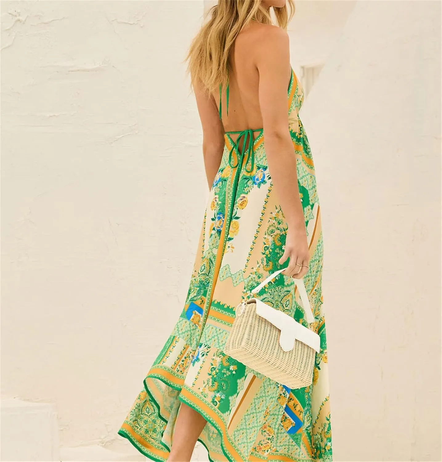 GOLDSTITCH Women's Summer 2025 Casual Maxi Dress Deep V Neck Ruffle Floral Dress