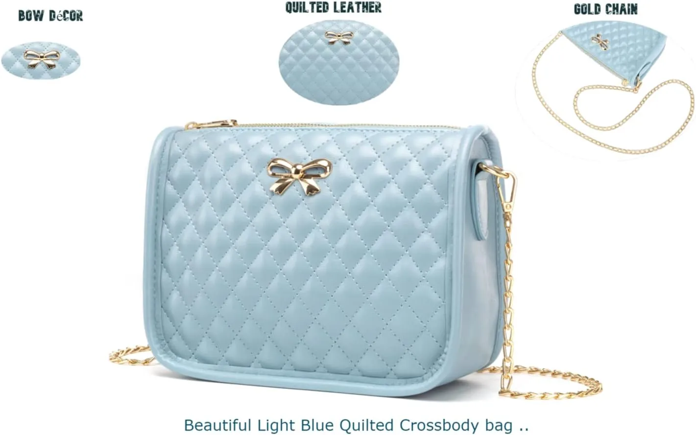 Hanbella Crossbody Purse for Women - Cute Quilted Leather Shoulder Bag with Gold Chain Strap for Teen Girls - Womens Clutch