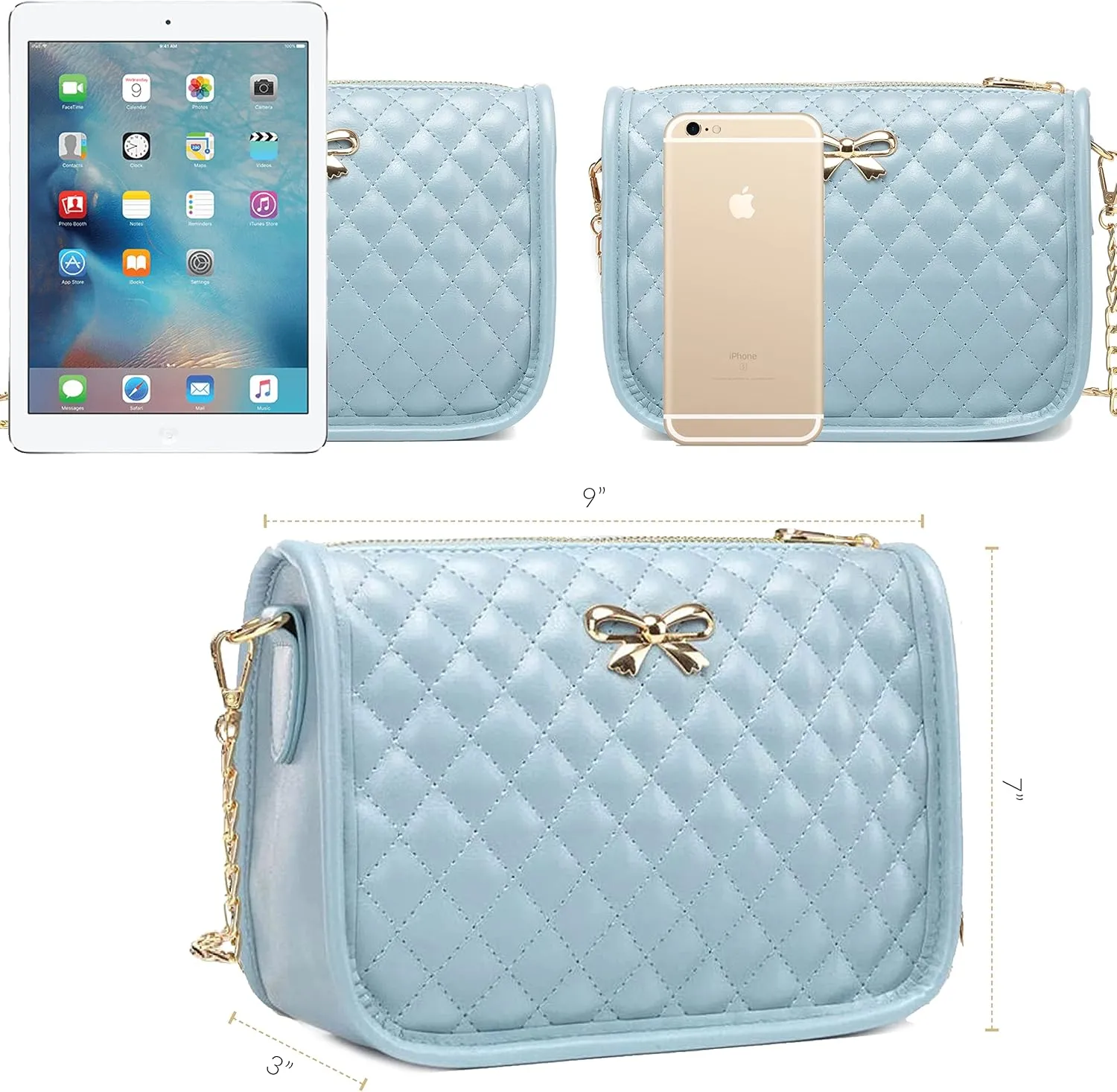 Hanbella Crossbody Purse for Women - Cute Quilted Leather Shoulder Bag with Gold Chain Strap for Teen Girls - Womens Clutch