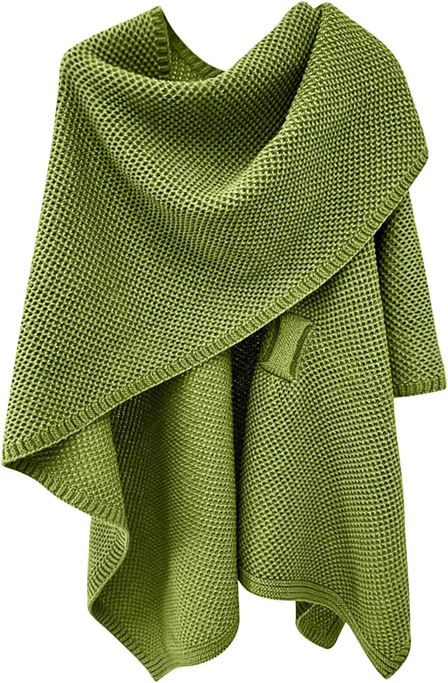 HGps8w Women's Elegant Shawl Wrap - Cross Front Solid Color Poncho Cape - Wrap Topper Knitted Cardigans Sweater Shawls