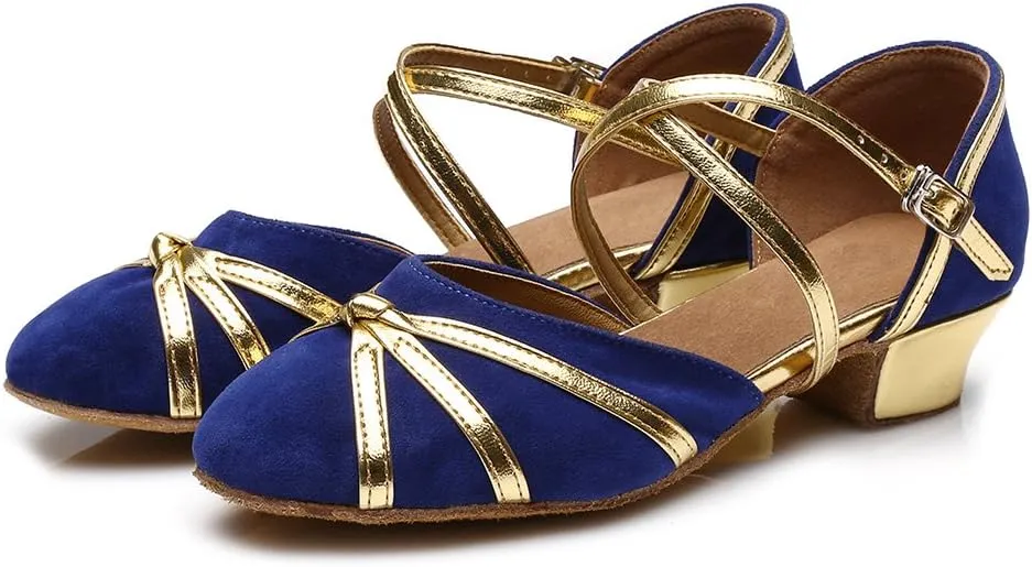 HIPPOSEUS Girls' Closed Toe Latin Dance Shoes Low Heel Ballroom Dancing Practice Shoes,Model 119