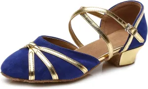HIPPOSEUS Girls' Closed Toe Latin Dance Shoes Low Heel Ballroom Dancing Practice Shoes,Model 119
