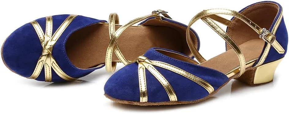 HIPPOSEUS Girls' Closed Toe Latin Dance Shoes Low Heel Ballroom Dancing Practice Shoes,Model 119