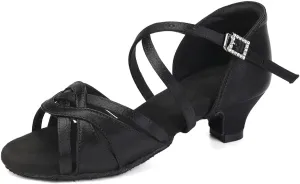 HIPPOSEUS Girls Silk Satin Latin Dance Shoes Open Toe Ballroom Salsa Dance Practice Performance Dancing Shoes Kitten Heel,Model EM