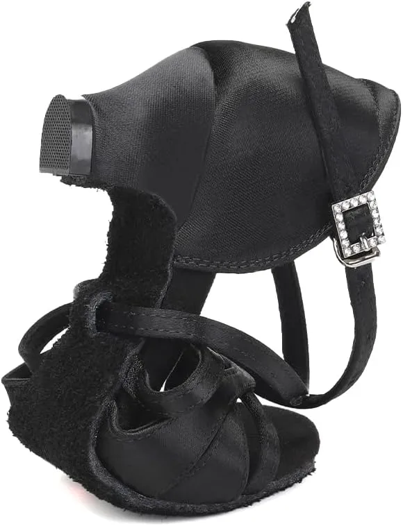 HIPPOSEUS Girls Silk Satin Latin Dance Shoes Open Toe Ballroom Salsa Dance Practice Performance Dancing Shoes Kitten Heel,Model EM