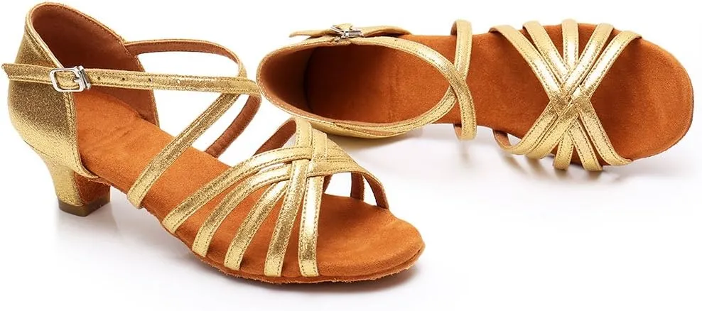 HIPPOSEUS Girls' Standard Latin Dance Shoes Open Toe Ballroom Dance Shoes Low Heel,Model WHXGG