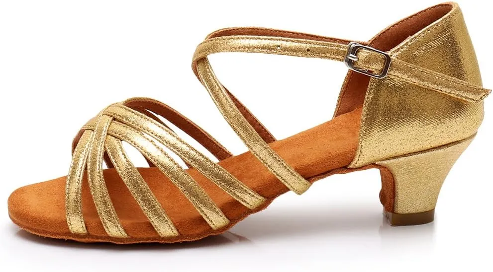 HIPPOSEUS Girls' Standard Latin Dance Shoes Open Toe Ballroom Dance Shoes Low Heel,Model WHXGG
