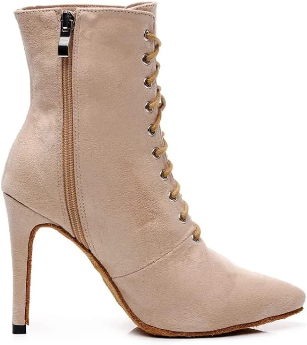 HIPPOSEUS Women's Latin Ballroom Dance Boots Ballroom Salsa Heel Ankle Dance Booties with Zipper,Model 7218