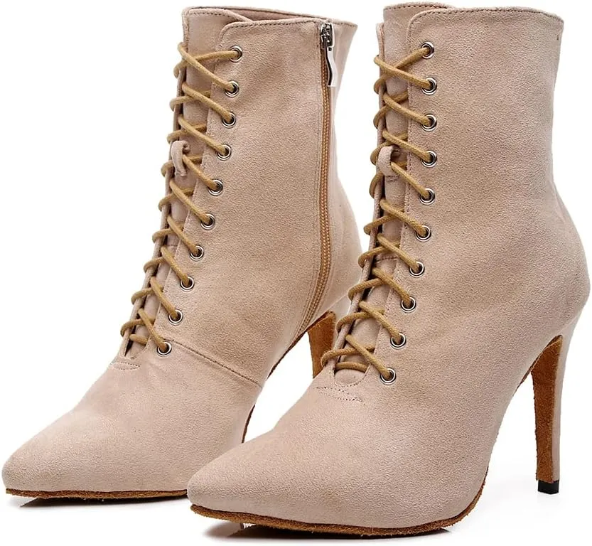 HIPPOSEUS Women's Latin Ballroom Dance Boots Ballroom Salsa Heel Ankle Dance Booties with Zipper,Model 7218