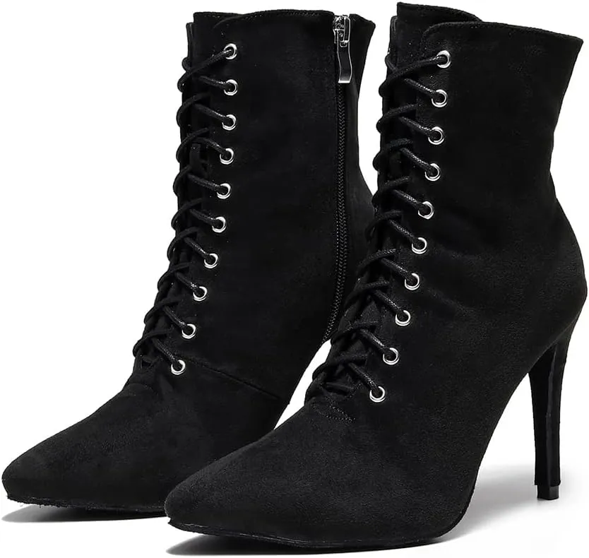 HIPPOSEUS Women's Latin Ballroom Dance Boots Ballroom Salsa Heel Ankle Dance Booties with Zipper,Model 7218