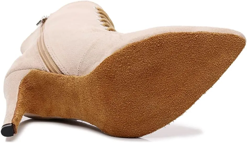 HIPPOSEUS Women's Latin Ballroom Dance Boots Ballroom Salsa Heel Ankle Dance Booties with Zipper,Model 7218