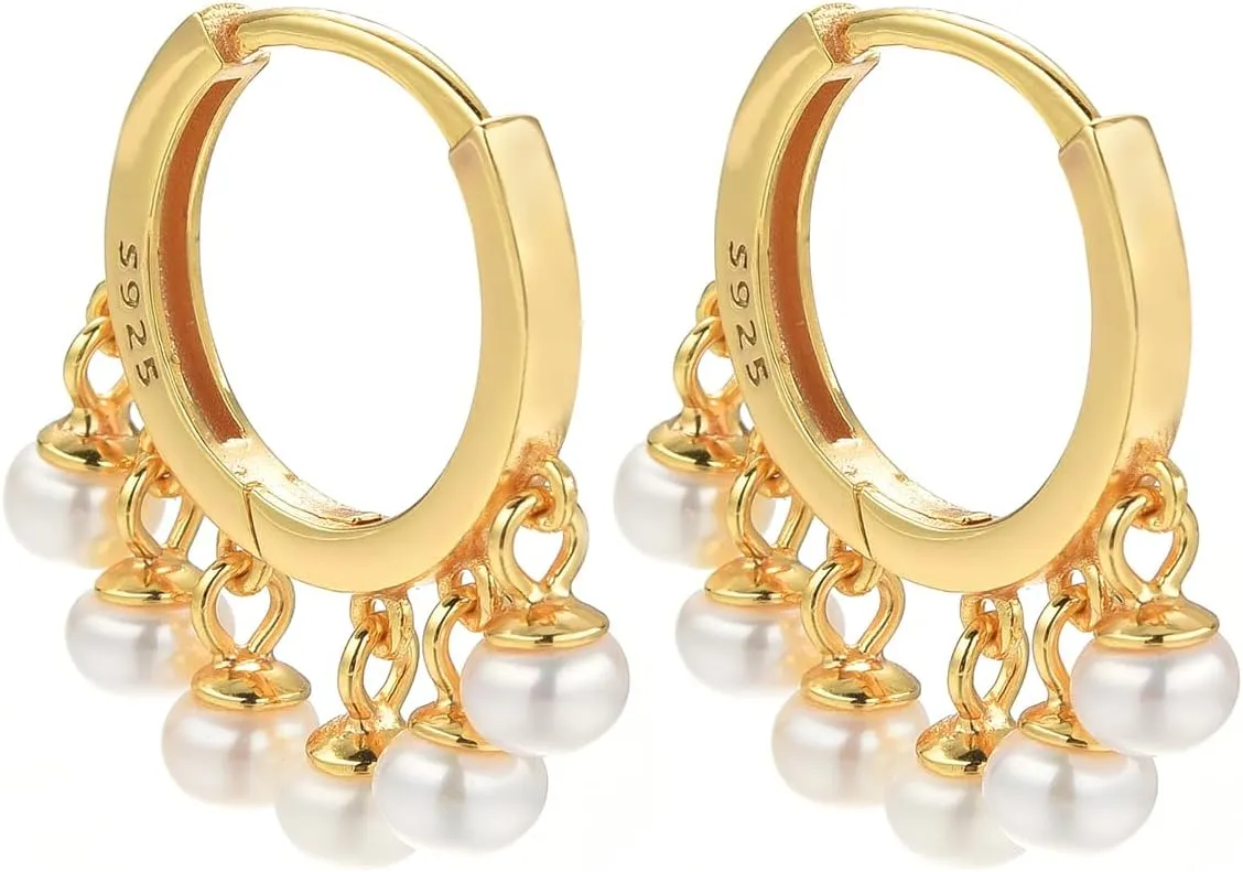 Hoop Earrings: Elegant Cultured Pearl Drop Hoop Earrings in 18k Gold-Plated Sterling Silver  Hypoallergenic, Chic Design, Perfect for Everyday and Special Occasions