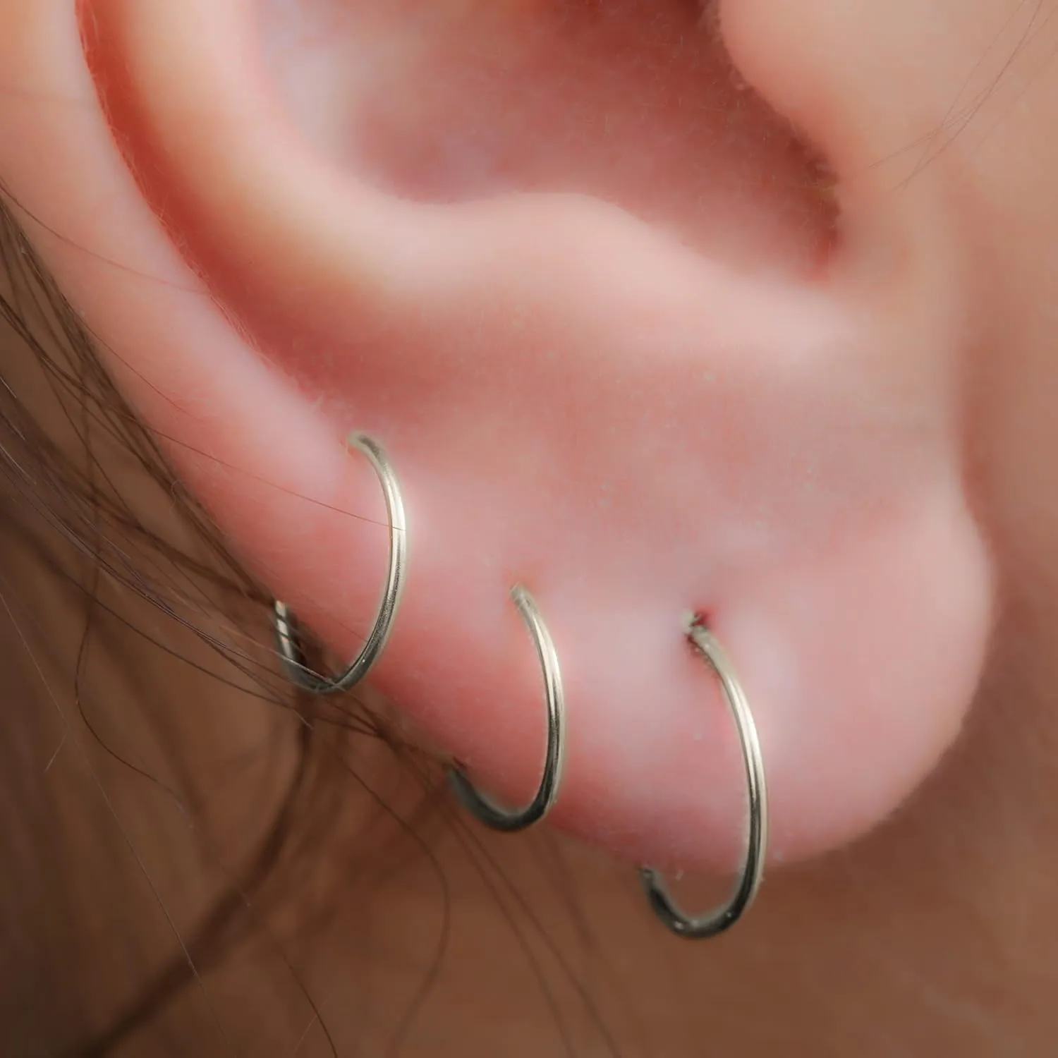 Hoop Earrings Set of 3-925 Silver Snug Ear Rings For Women - 6mm 8mm 10mm Handmade Ear Piercing Hoops Jewelry