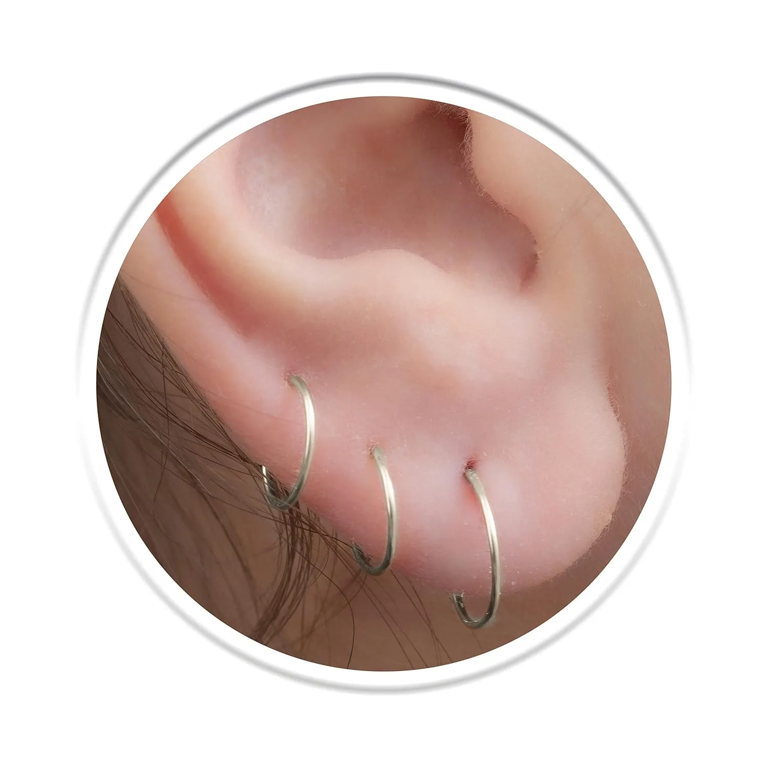 Hoop Earrings Set of 3-925 Silver Snug Ear Rings For Women - 6mm 8mm 10mm Handmade Ear Piercing Hoops Jewelry