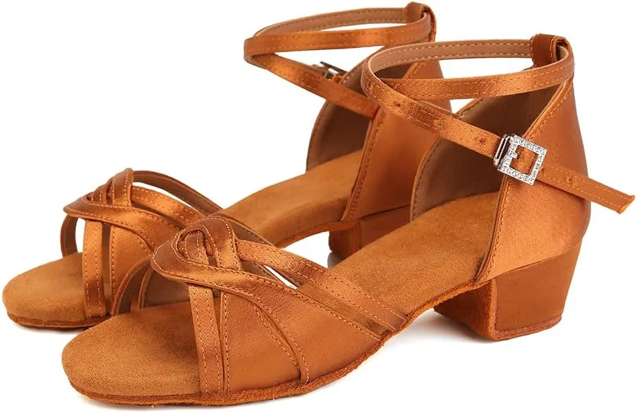 HROYL Girl's Latin Dance Shoes Low Heel Pratice Salsa Ballroom Dancing Shoes,Model 3038-GBTL