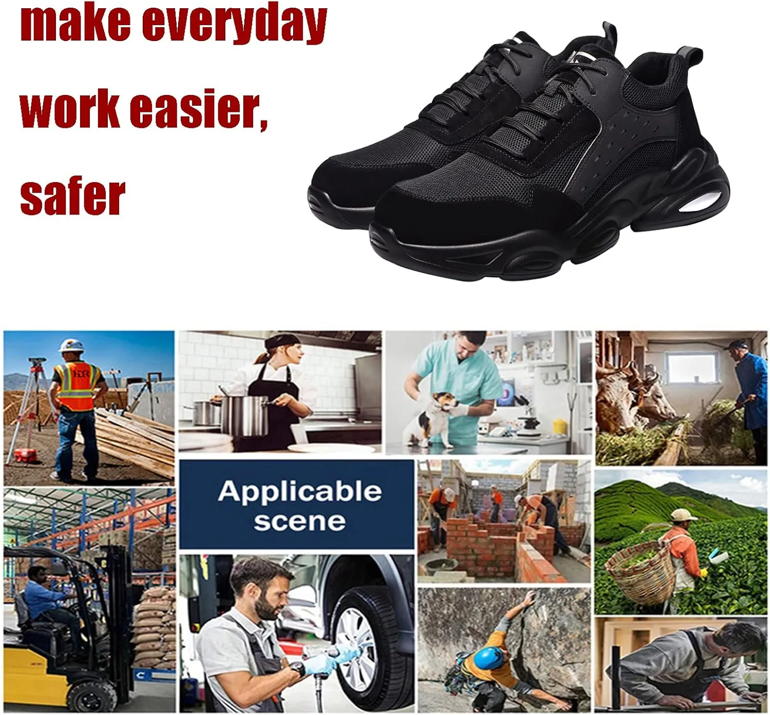 Indestructible Shoes for Women,for Industrial & Construction Site, Drivers, Factories, Kitchens, Gas Stations,